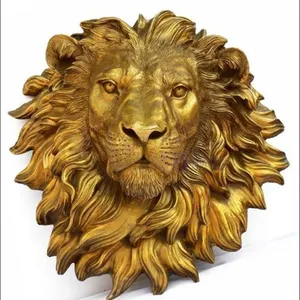 Custom Size copper Hanging Animal Wall Decor Metal Crafts Bronze Lion Head Bust Sculpture for Wall Decoration