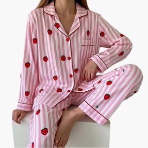 Stripe Print Bamboo Pajamas Custom Modal Loungewear Set Soft Pyjamas Set Woman Soft Pyjamas Women Sleepwear Pajamas Sets Clothes - Product Image 4