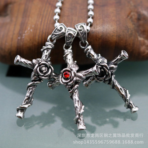yunnique Stainless Steel Cross Pendant With Rose Design Bezel Setting For Gift <b>White</b> Red Black Diamond Options - Product Image 4