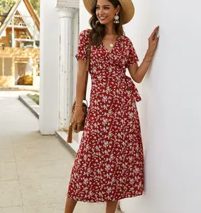 2023 nuovo abito Boho stampato a pieghe vestito estivo Sexy <span class=keywords><strong>abbigliamento</strong></span> <span class=keywords><strong>donna</strong></span> - Product Image 1