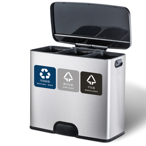 45L 주방 직사각형 재활용 쓰레기통 3 구획 스테인레스 스틸 쓰레기통 - Product Image 1