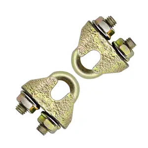 铸造黄色镀锌表面光洁度DIN1142可锻钢丝绳夹，带U形螺栓和法兰六角螺母，用于固定钢丝绳