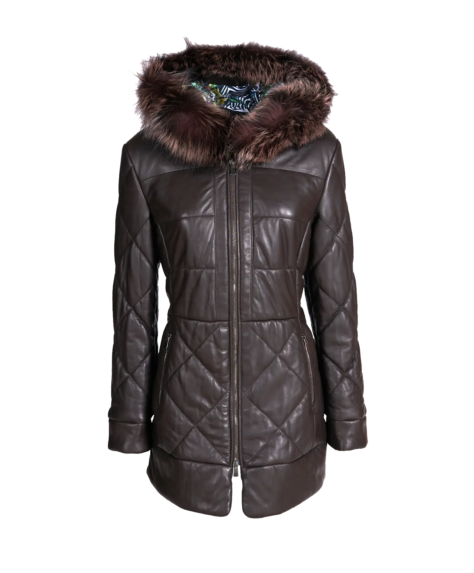 Made in Italy dark brown down leather jacket womens OEM services top quality 100% Italian leather jackets winter daily outerwear