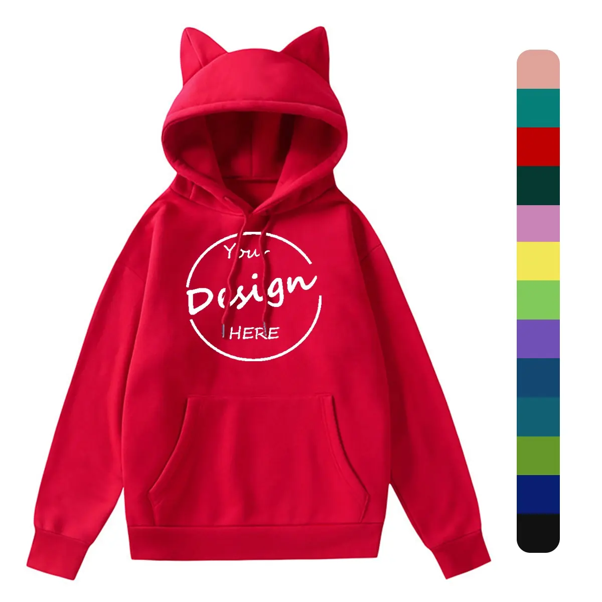 New Design Woman Oversized Hoodie Custom Cat Ear Tech Wear Screen Print Fleece Printed Fleece Plain Solid Pullover Hoodies