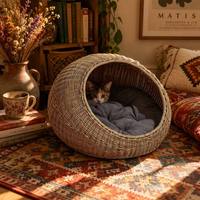 Cesta Suspensa para Gatos em Rattan, Estrutura Oca Respirável, Ideal para Verões Quentes, Essencial para Resfriamento de Animais de Estimação