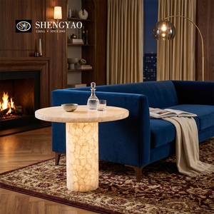 Illuminated Furniture <strong>Small</strong> Round <strong>White</strong> Crystal Quartz Translucent Stone Coffee <strong>Table</strong> for Bistro Boutique Cafe - Product Image 3