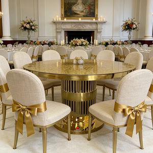 Mesa Redonda de Banquete para Bodas, Mesa Redonda de Lujo Dorada para Bodas, Mesa de Comedor de Acero Inoxidable Premium para Eventos y Banquetes de Hotel - Product Image 1