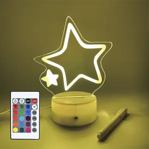 Star 3D-Effekt Acryl platte Nachtlicht 16 Millionen Farben White Base Blank Illusions lampe mit lösch barem Stift