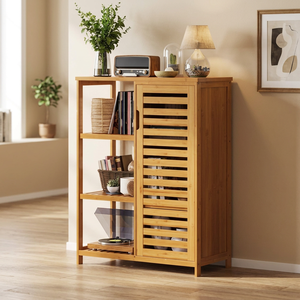 High Quality Modern Bamboo Non-Folding Double Tier Portable Standing Type Rectangle Multifunction Shelf Cabinet - Product Image 3