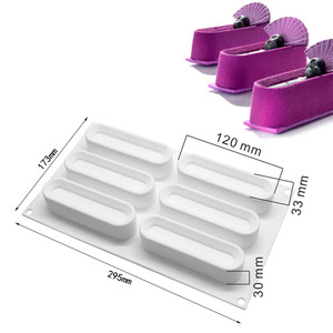 6 Cavity Long <b>Silicone</b> Mousse Mold Flexible <b>Baking</b> Cake Chocolate Ice Cream Mold 295x173x30mm Oven Safe Food Grade - Product Image 3