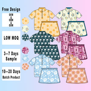 Set gonna per bambina con stampa personalizzata, polo a maniche corte con cerniera e gonna a balze, stampa <span class=keywords><strong>margherita</strong></span> e faccina sorridente, <span class=keywords><strong>abbigliamento</strong></span> per bambini - Product Image 1