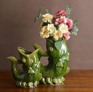 Sculptures de poissons uniques en céramique, pot en forme de poisson émaillé bleu craquelé et usé, pot à cactus, jardinière pour plantes, <span class=keywords><strong>vase</strong></span> - Product Image 4