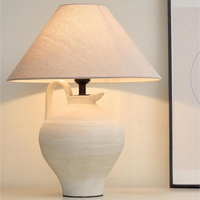Lampe de table en céramique blanche simple avec abat-jour en tissu léger de style japonais, décoration LED, lampes de bureau