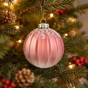 Handcrafted Eco-friendly Vintage <strong>Ball</strong>-Shaped <strong>Matte</strong> Pink Glass Ornament for Elegant Holiday and Christmas Displays - Product Image 3