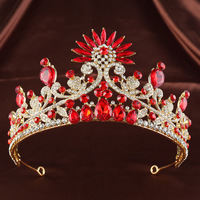 Diadème de Mariée en Or et Saphir, Couronne Baroque en Strass, Ornement de Tête de Reine, Ornement de Cheveux pour Mariage et Bal de Promo, Diadème en Cristal pour la Mariée