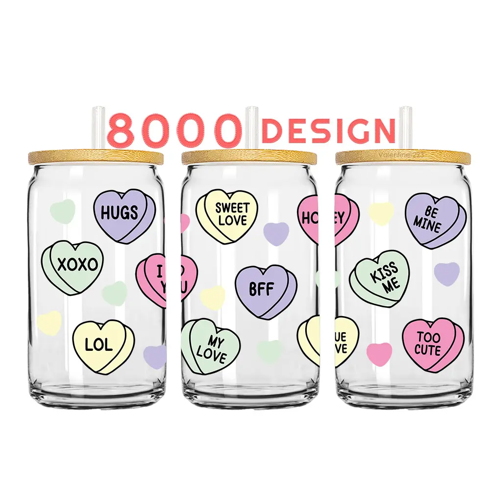 Ready to Ship UV DTF Cup Wrap Transfers Film UVDTF Printing Decals for 16oz Glass Libbey Valentines Day Custom Sticker