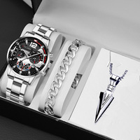 Montres pour hommes de luxe écologiques à quartz, bracelet en acier allié, grand cadran, ensemble avec collier croix - Vente chaude