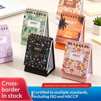 Calendrier de bureau mini 2027 transfrontalier en anglais, impression fleurs épanouies, carton blanc, planificateur de bureau 18 mois