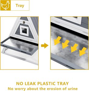 Poulailler extérieur avec nichoirs pour 4 à 6 poulets, plateau amovible, rampe, toit résistant aux intempéries, montage facile, structure en A pour jardin - Product Image 6