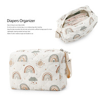 Bolsa de pañales acolchada para bebé, 4 estilos, con estampado de dibujos animados, bolsa de cosméticos portátil de viaje con asa para mamá recién nacida
