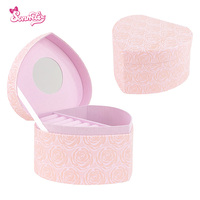 Yiyu Vente en gros Boîte à bijoux personnalisée motif cœur rose écologique avec miroir, organisateur de bijoux en papier rose en vrac pour bagues, boucles d'oreilles, cadeaux