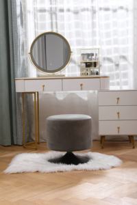 Pouf marocain rond moderne en tissu de velours pouf banc de siège en plastique pour maquillage coiffeuse pour la maison salon chambre à coucher - Product Image 6
