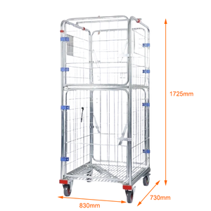 Chariot de stockage en fil métallique pliable à 4 côtés avec 1 étagère et loquet TR-83731725-B, capacité de 500 kg - Product Image 1