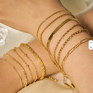 Wholesale Bulk Fashion Bracelet Gold Plated Waterproof Stainless Steel Jewelry for Women Mixed Chunky Cuban Link <b>Chain</b> Bracelets - Product Image 3
