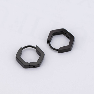 Unisex Punk Style <b>Titanium</b> Steel Black Hexagonal Geometric Huggie Earrings For Men Women Fashion Jewelry - Product Image 4