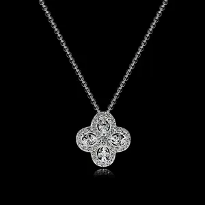 2021 Bulk Custom Four Leaf Clover Fine Fake Stone CC GG Silver Plating 18K Gold Necklace, Gold Plated Pendant, Crystal Pendant