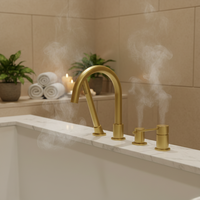 Robinet de douche pour baignoire à montage sur pont, finition or brossé, mitigeur encastré à 4 trous, robinet de salle de bain avec noyau de valve en céramique