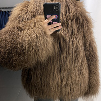 Vrai manteau en fourrure de Mongolie charmant, fourrure de mouton du Tibet de luxe, pardessus en fourrure moelleux et épais, veste pour femmes