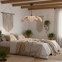 Plafonnier en forme de pétale de designer, abat-jour artisanal en rotin naturel, ampoule E27 blanc chaud pour éclairage intérieur/commercial