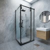 Système de porte de douche coulissante d'angle en L avec double rail anti-chute, fixation murale/verre, compact pour salle de bain 850-2000mm