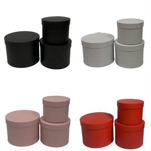 مجموعة علب هدايا دائرية فارغة بدون شعار عالية الجودة مكونة من 3 قطع مع حبل للحمل - متوفرة في المخزون وتقبل التخصيص - Product Image 1