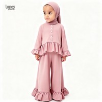 Nouvelle arrivée, robe de prière pour filles musulmanes, ensemble abaya, motif ondulé, robe unie à volants avec ensemble hijab instantané Amira
