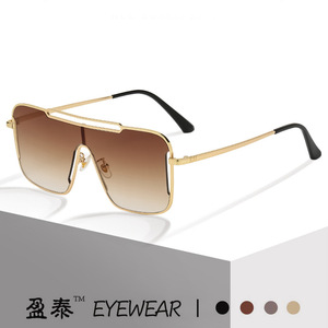 Yingtai Eyewear Oversized Gradient Sunglasses Gold <b>Frame</b> UV400 Protection Unisex Fashion Metal <b>Plastic</b> <b>Frame</b> - Product Image 1