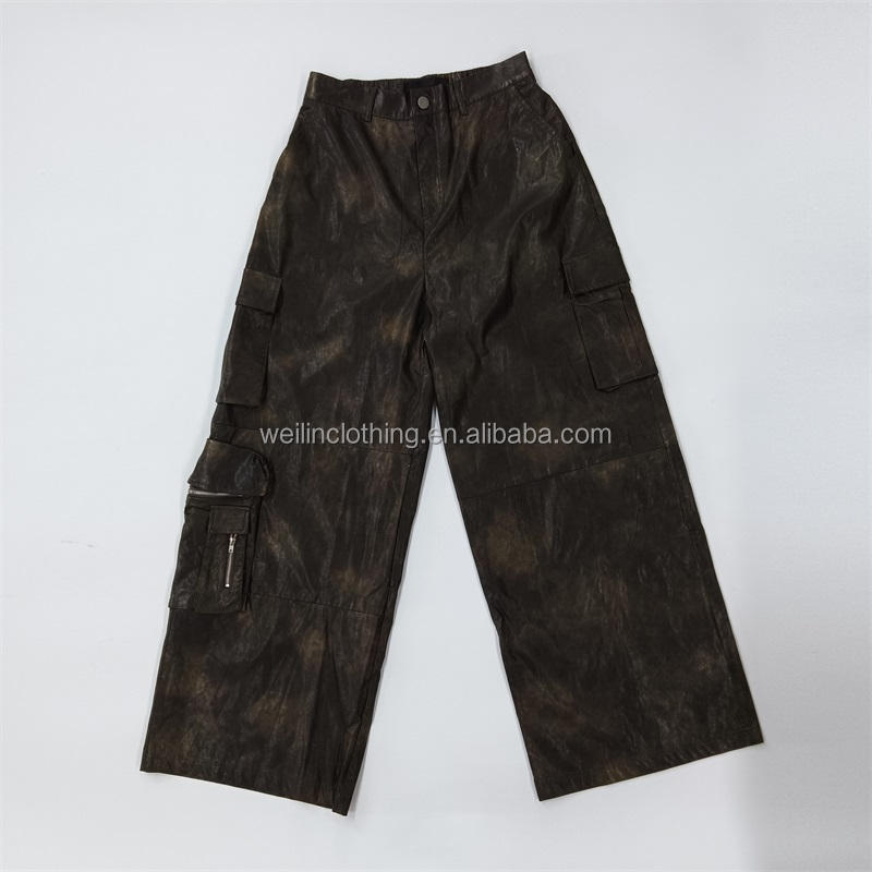 Custom Vintage Cargo Pants Bottom Wide Leg Oversized Leather