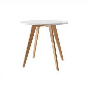 Table basse scandinave moderne avec plateau en stratifié blanc et pieds en bois pour le mobilier de salon - Product Image 1
