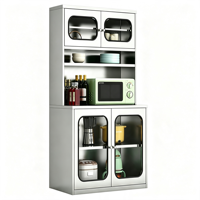 Buffet de cuisine en acier inoxydable, armoire de rangement autoportante haute avec compartiment ouvert pour micro-ondes