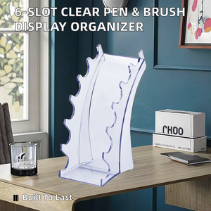 KEJEA Clear Triangle 6-Slot Pen Display Stand with Eyebrow Pens & <b>Makeup</b> <b>Brush</b> Rack Organizer Plastic/ <b>Holder</b> - Product Image 2