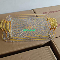 Nieuwe luxe rechthoekige/ronde plastic dienbladenset 3-delig gouden dienblad Ramadan snacks fruitplateau Scandinavische stijl plastic serveerblad