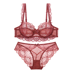 Conjunto de sujetador y bragas transparentes ultrafinos de encaje Sexy, conjunto de ropa interior de talla grande, lencería para mujer, sujetadores a B C D E Cup 95C 95D - Product Image 5