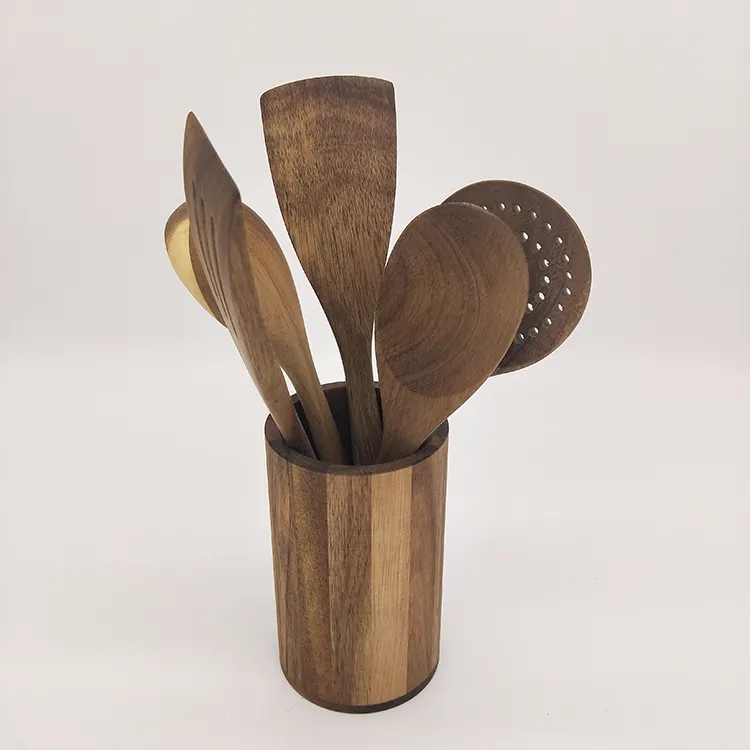 Conjunto de utensílios de cozinha de madeira para casa, utensílios de cozinha de acácia de teca natural de qualidade do fabricante