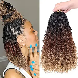 Wholesale Goddess Locs Messy Box Braids Crochet Bohemian Hair With Curly Ombre Burgundy Pre-Looped Boho River Box Braided