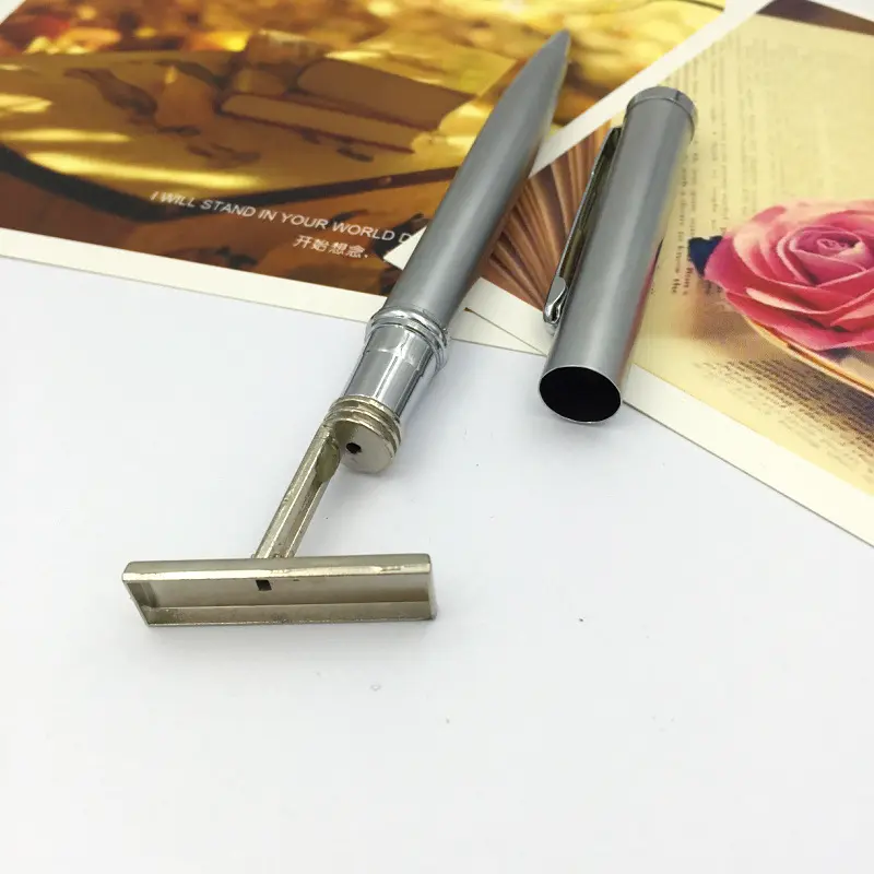 Office Stationery OEM Personalized Self-inking Name Stamp Pen Cheap Metal Stamp Ball Pen with rubber seal