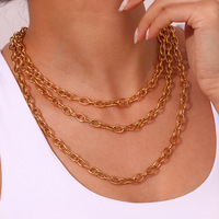 Chaînes de taille, Chaîne de ventre dorée sexy style Dubaï, Bracelet de plage tendance, Chaîne de cheville, Collier chaîne O longue de 7 mm en acier inoxydable plaqué or 18 carats