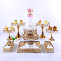 Plateau miroir en métal européen, support à gâteaux et desserts, présentoir de table en cristal pour buffet, décoration de mariage et événements