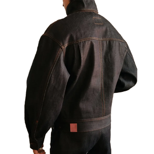 OEM Custom Wholesale Vintage <b>Black</b> Denim <b>Jacket</b> Mens High Collar Trucker <b>Jacket</b> Workwear Style Casual <b>Jean</b> Outerwear - Product Image 2