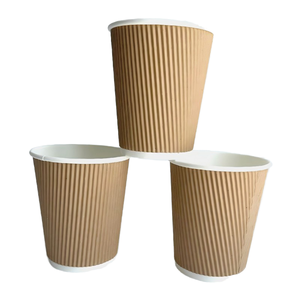 Vasos de papel Kraft de pared ondulada de 8oz, 280g, papel Solar interior, 220g, exterior Kraft, 110g, superficie curvada, vasos duraderos y elegantes - Product Image 1